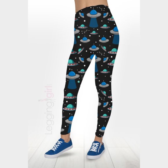 Area 51 Printed - Flying Saucer Aliens FeatherSoft Women's Leggings Plus Size (F - Picture 1 of 2